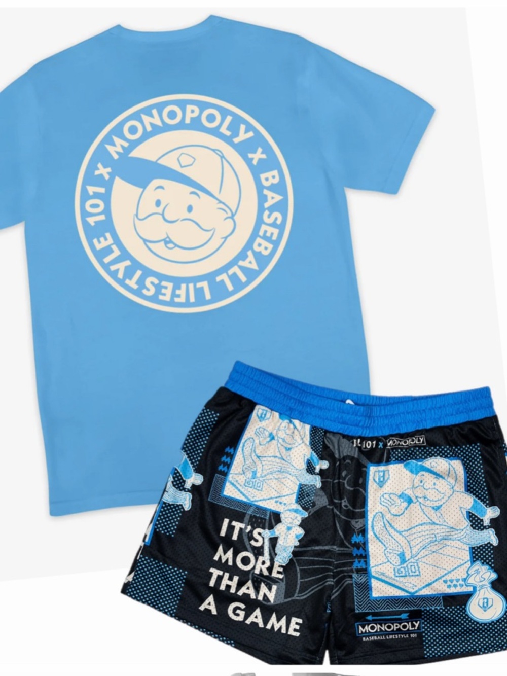 Monopoly Men's Short Sleeve Tee in Light Blue with Cream Logo